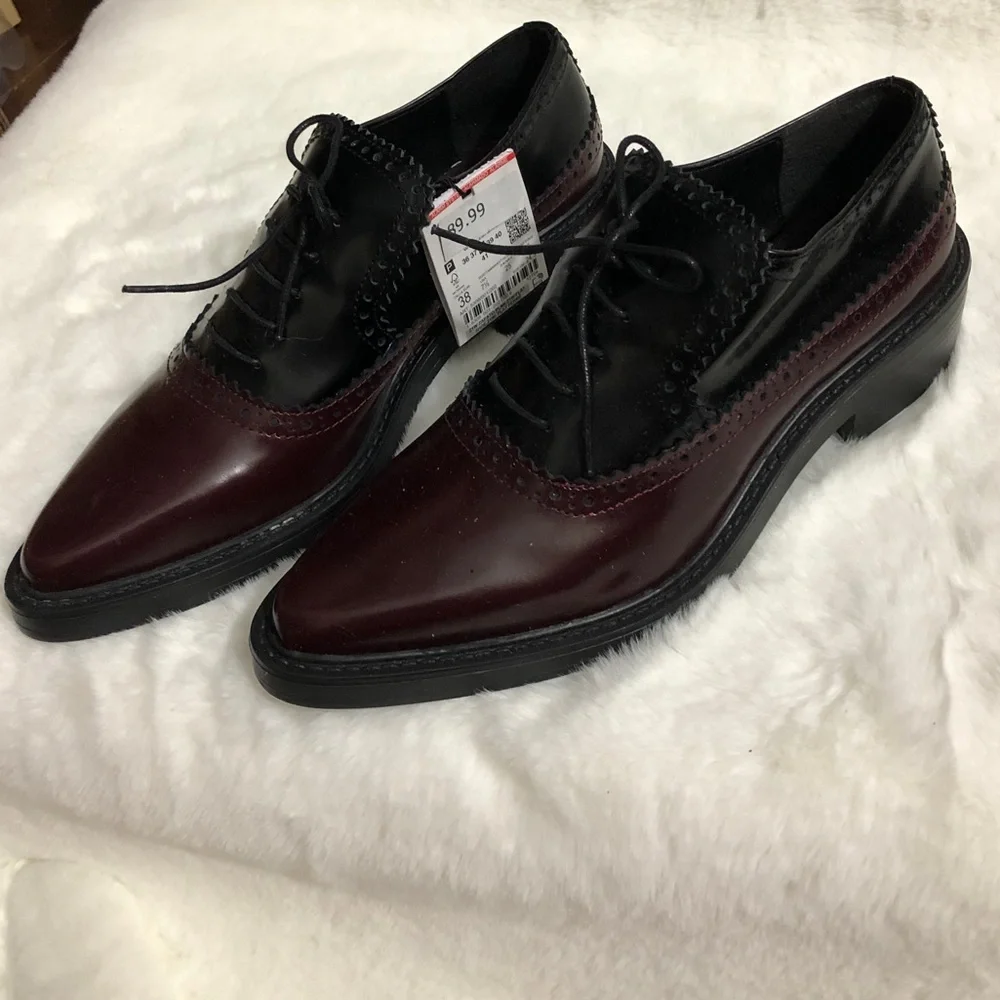 LAST NWT ZARA REAL LEATHER OXBLOOD WINGTIP BROGUES POINTED TOE - Picture 9 of 11